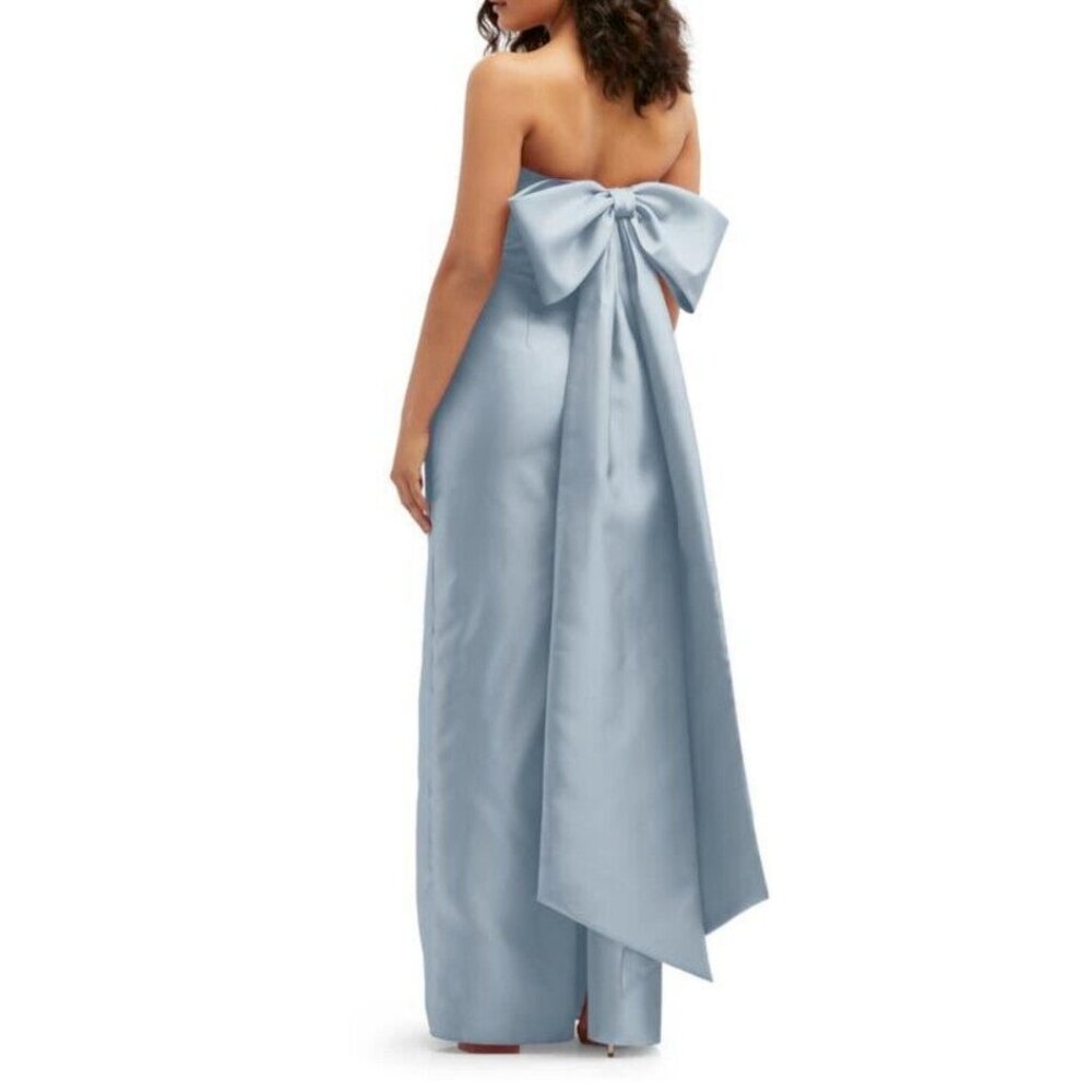Alfred Sung Evergreen Strapless Bow Back Satin Column Gown Size 10 $289 D856